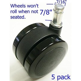 Oajen 2-3/8" 60mm Soft Wheel Chair Caster Wheel auto-Lock for Hardwood Floor, Pack of 5, get up Locks Wheels, 7/16" x 7/8" 11mm x 22mm Grip Ring stem