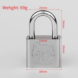 Unifizz Cold Rolled Steel Safely Padlock with Key Length 30mm Width 15mm Height 50mm, Thick Cartoon Padlock-Big Bear, Vane Lock Cylinder Security Lock, Silver 1pcs