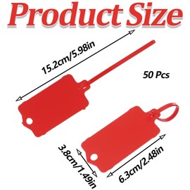 50pcs Reusable Plastic Label Tags, Waterproof Blank Writable Markers for Identification, Hanging, Storage with Zip Tie, Dimensions 6x1.5 Inches, Red