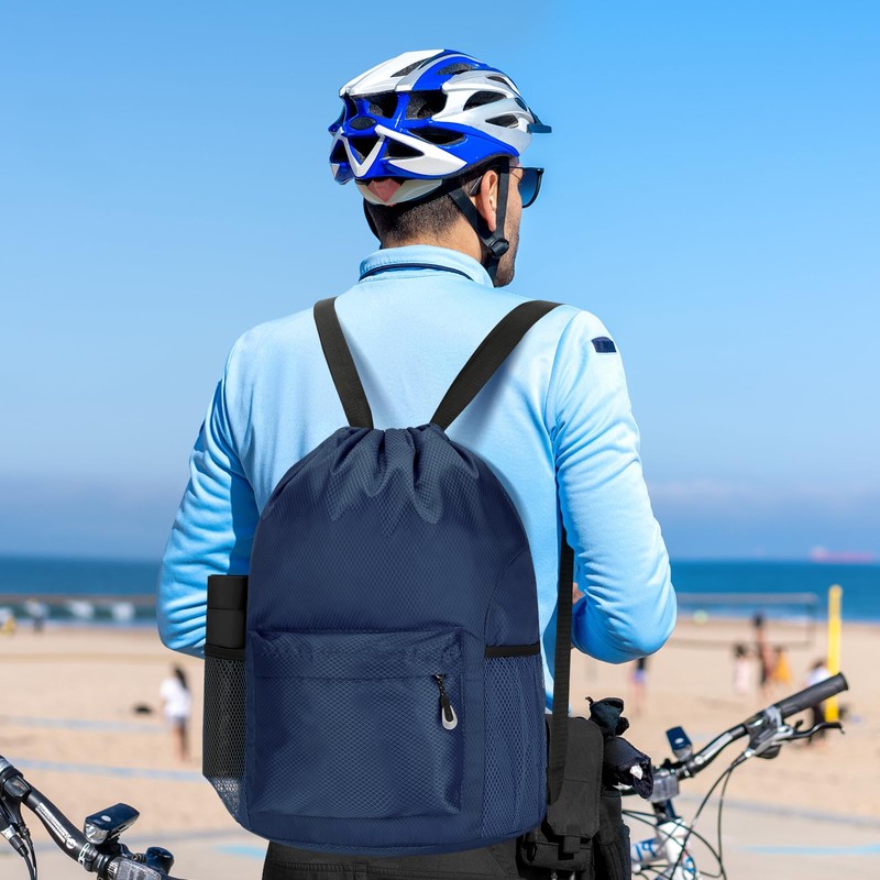 Waterproof Drawstring Bag, Lightweight String Backpack with Water Bottle Holder