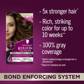 Schwarzkopf Keratin Color Permanent Hair Color, 6.64 Champagne Brown, 1 Application - Salon Inspired Permanent Hair Dye, for up to 80% Less Breakage vs Untreated Hair and up to 100% Gray Coverage