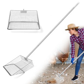 YUMEKA 10inch Large Chicken Poop Scooper,3-in-1 Detachable Tool (36 to 63 inches),Stainless Steel coop Scoop, Poop Shovel for Chicken Coop Accessories,Metal Litter Scoop,Chicken coop Cleaning Tools.