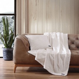 Eddie Bauer- Throw Blanket/Pillow Cover Set, Ultra Soft Faux Fur Home Décor, All Season Bedding (Solid Ivory, 2 Piece)