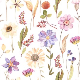VaryFloral Watercolor Floral Peel and Stick Wallpaper Purple Pink Elegant Wildflowers Wallpaper for Bedroom Girls Room Removable Decorative Floral Contact Paper for Cabinet 12"x118" Girly Wall Paper