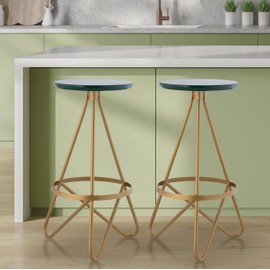 JONATHAN Y BSL1000B Spiroa 30" Modern Industrial Metal Backless Circular Bar Stool for Home, Kitchen, Dining Room, Workspaces, Cafes and Resturants, Green Seat with Gold Frame