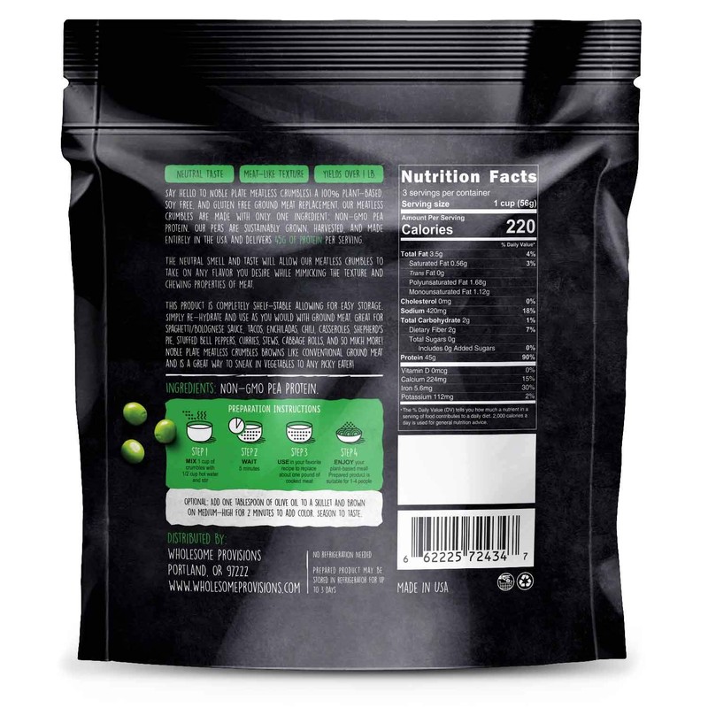 Meatless Crumbles, Soy Free, Non-GMO, Vegan, 45g Protein, 0g Net