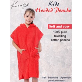 kraftd Unisex Kids Hooded Poncho Changing Robe 100% Terry Towelling Cotton Robes With Pocket & Hood for Beach Swimming Surfing Bathing Watersports (1 Piece)