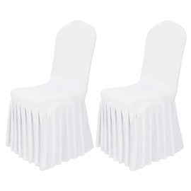 Babenest 2pcs Spandex Skirt Style Chair Covers, Stretch Fabric Removable Washable Chair Protector with Long Skirt, Anti-Dirty Skirted Chair Slipcover for Weddings Banquet Dining Party Ceremony (White)