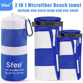 Sfee 2 in 1 Microfiber Beach Towels Oversized, Quick Dry Towel Travel Towel Camping Towel, Super Absorbent Compact Gym Towel Sport Towel for Beach,Travel,Hiking,Backpacking,Workout, Pool, Bath, Yoga