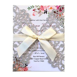 Hrlace Pack of 10 Wedding Invitations Laser Cut Invitation Cards with Printable Paper and Envelopes Kraft Paper Invitation Cards for Wedding Engagement Birthday Mother's Day Anniversary 1#