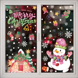 Kisstta Fensterbilder Weihnachten, 2 Blätter Fensterdeko Selbstklebend mit Weihnachtsmotiven, Wiederverwendbar Statisch Haftende Aufkleber, für Fenster, Türen, Schaufenster und mehr Weihnachtsdeko