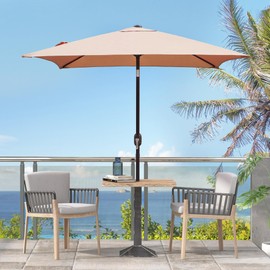 MAYPEX 6.5 Ft Square Outdoor Umbrella Tan with Tilt and Crank Weather Resistant Umbrella Durable 6 Sturdy Steel Ribs Market Outdoor Table Umbrella - Tan