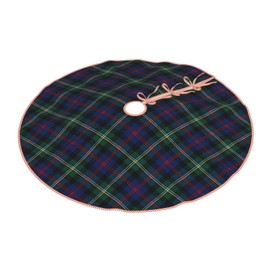 Christmas Tree Skirt Linen Malcolm Family Tartan Dark Blue and Green Plaid Xmas Tree Skirt Decorations Christmas Tree Mat for Christmas Party-36