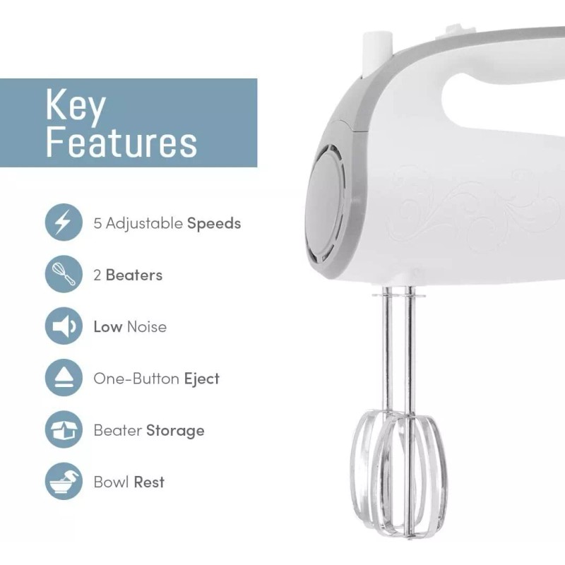 Elite Gourmet EHM-003X Ultra Power Electric 5-Speed Kitchen Hand Mixer,