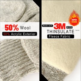 Evridwear Fingerless Winter Gloves Convertible, Knitted Wool Flip-top Mittens, Anti-Slip Suede Leather & Upgraded Closure, Unisex Oatmeal/L