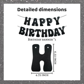KLHKLH Shining Black Happy Birthday Banner for Birthday Party Decorations Adults Birthday Party Supplies