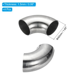 PATIKIL 4 pieces stainless steel pipe bend, 90 degree bend, 51 mm OD steel exhaust bend, exhaust pipe connector, stainless steel elbow, 304 stainless steel pipe for exhaust pipe, stair railing, car