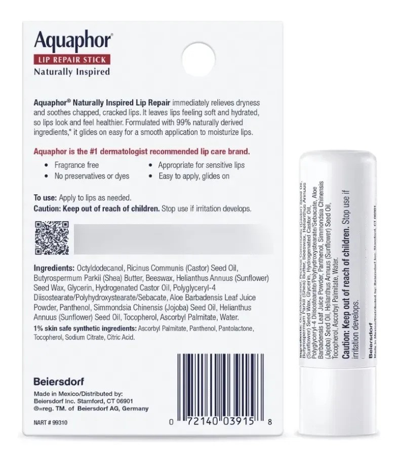 Bálsamo Labial Aquaphor Aloe Vera Pack 2 Piezas
