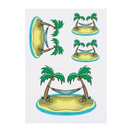 4 x 'Hammock On A Desert Island' Temporary Tattoos - Water Resistant, Skin-Safe, Non-Toxic Transfers, Mixed Sizes (TO00073474)