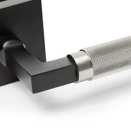 Explore Hardware New York Model Solid Brass Lever Hallway & Closet Passage Door Handle, Matte Black with Satin Silver