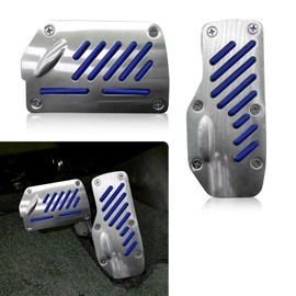 Nowkont Pack-2 Car Accelerator Brake Foot Pedal Set, 4.9" x 2.9" + 2.4" x 5.5" Alloy Anti-Rust Pedal Cover, with Non-Slip Safety Rubber Strip, Universal for Automatic Transmission Cars (Blue)