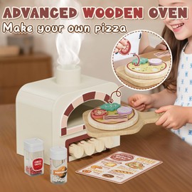 Lehoo Castle Wooden Play Food Toys, Pizza Oven Playset, Pretend Play Food Set for Kids Kitchen, Toddler Kitchen Playset Cooking Set for Girls, Gifts for 3-5 Years Old