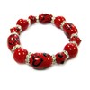 Linpeng Painted Heart Red Stretch Beaded Bracelet