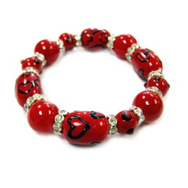 Linpeng Painted Heart Red Stretch Beaded Bracelet