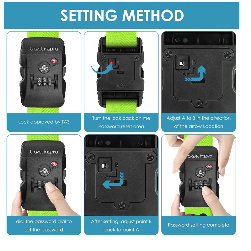 Travel Inspira Luggage Straps with TSA Combination Lock - Adjustable,