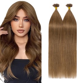 Silk-co U-tip Pre Bonded Hair Extensions 100% Real Remy Human Hair 20inch Nail Tip Keratin Nail Fusion (#06 Light Brown)