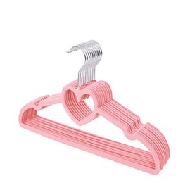 FuLov Non Slip Hangers, Pack of 10, Standard Clothing Adult Velvet Heart-Shaped, Notches 360 Degree Swivel Hook with Accessory Bar, for Heavy Coats, Jackets, Office Suits,Undergarments,Pink
