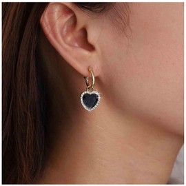 Inateannal Vintage Crystal Heart Drop Earrings Black Heart Onyx Earrings Black Heart Hoop Huggie Earrings Gold Cz Love Heart Earrings Jewelry for Women and Girls