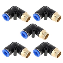 Motoforti Push to Connect Air Fittings 3/8" 90 Degree Air Line Quick Joint Plastic Metal 3/8"BSPT 5 Pcs Blue Black Gold Tone