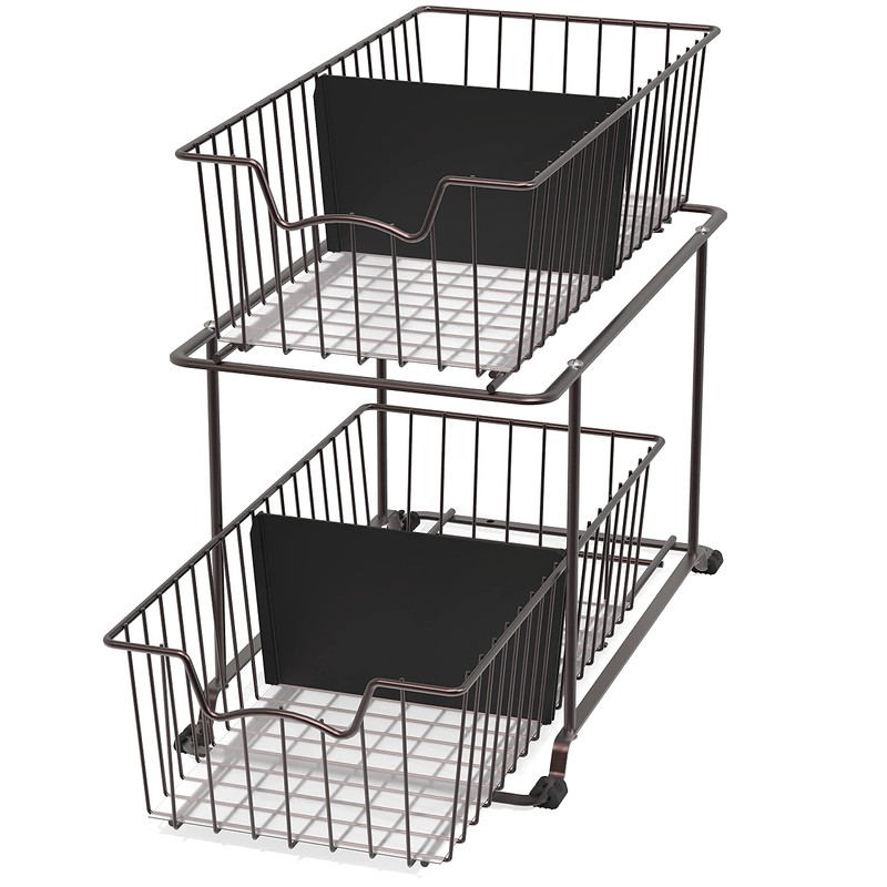 SimpleHouseware 2 Tier Cabinet Wire Basket Drawer Organizer, Brown