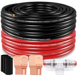 Taigoehua 100FT 8 Gauge Wire (50ft Each- Black/Red) Copper Clad Aluminum CAA- with 8ga lugs,60A Fuse Holder and Heat Shrink Tube,Car Amplifier Power & Ground Cable