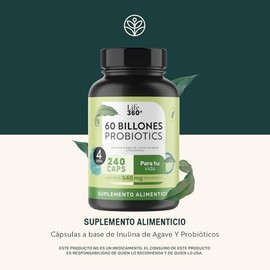 LIFE 360+ Mezcla de Probióticos 60 Billones UFC | 240 Cápsulas | 4 Cepas | Liberación Retardada | Adicionado con Inulina de Agave | LIFE360 Probiotics