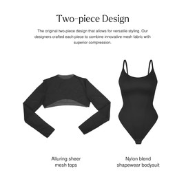 Popilush Long Sleeve Black Body Suits Womens Mesh Shapewear Bodysuit Tummy Control Two Piece Mock Neck Trendy Going Out Tops