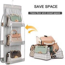 LXTaoler Hanging Handbag Purse Organizer, 2 Pcs 6 Pockets Dust Proof Storage Holder Bag Wardrobe Closet Space Saving Organizers System,Washable (Black+Grey)