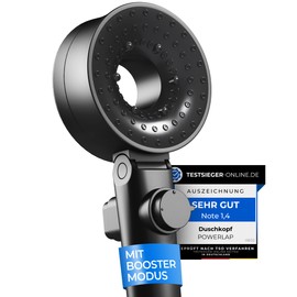 POWERLAP Shower Head with Filter & Mounting Tool, PP Cotton Filter Shower Head for Purified & Softer Water, Booster Mode for the Perfect Water Pressure in Your Shower (Matt Black)