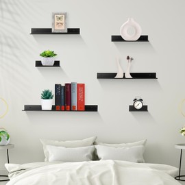 Z metnal Small Adhesive Floating Shelves, Mini Metal Shelf, Decor Display Wall Shelf, Aluminum, Wall Mounted, Matt Black, 8 inch,1 pcs