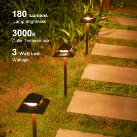 GOODSMANN Landscape Lighting 2PK Low Voltage Landscape 2-Tier Pagoda Path Lights 3W 180 Lumen LED 12V AC Weatherproof for Outdoor Die-Cast Body and Metal Spike with Bronze Finish 9121-21505-02A