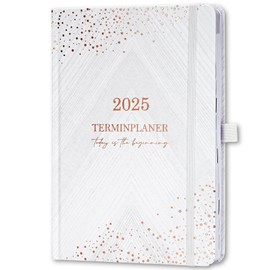 Indeme Kalender 2025 - A5 Terminplaner 2025 von Januar bis Dezember, Kalender 2025 Buchkalender, Wochenplaner 2025 mit Hardcover, 2 Lesebändchen, Weiß