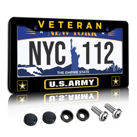 KEATOU License Plate Frame Veteran U.S. Army License Plate Frame America Military Badge Rust-Proof Waterproof Stainless Steel with Screws for Men Women 12.2 x 6 Inches