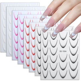 Jremg Gradient Color French Tip Line Nail Stickers, 3D Self-Adhesive Colorful Geometric Curve Lines Nail Decals Wave Stripe Nail Art Stickers Nail Tips Guides for Women Girl DIY Nail Decor 10 Sheets