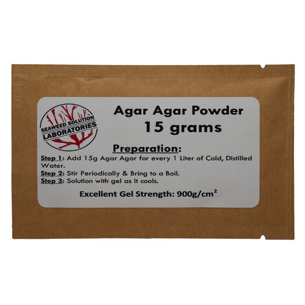 Agar Agar Powder - 15 grams, Laboratory Grade, Excellent Gel Strength 900g/cm2