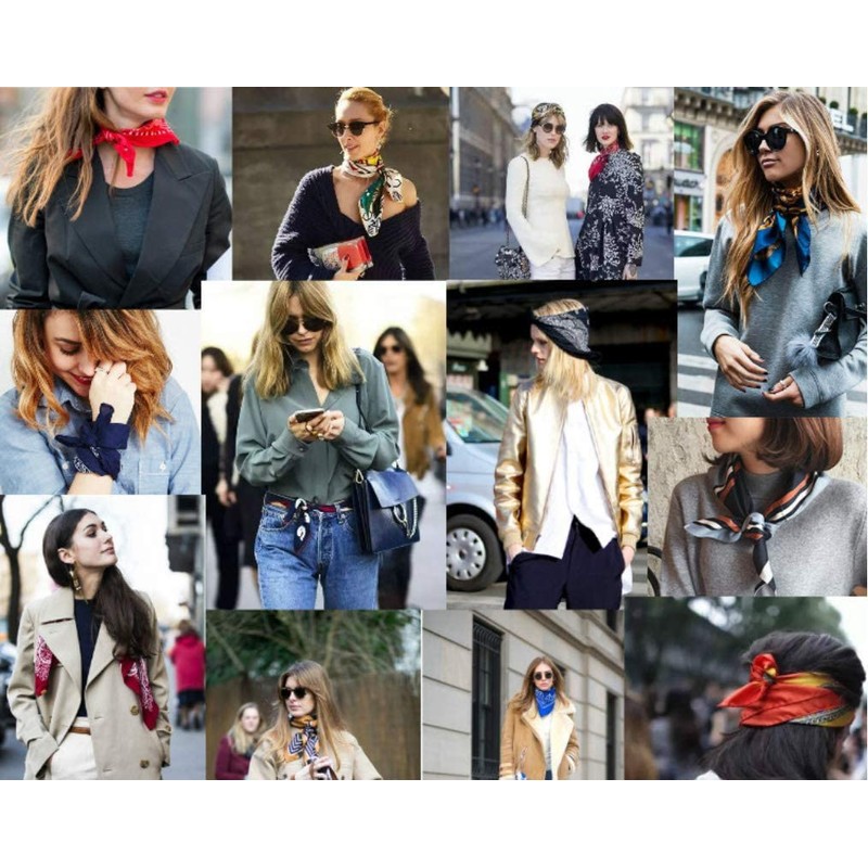 JERLA 100% Mulberry Silk Neck Scarf 21"x21" Small Square Scarfs