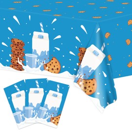 chiazllta 3pcs Milk and Cookies Party Tablecloth Supplies Milk Theme Birthday Table Cover Cookies Party Favor Decoration Disposable Plastic Tablecloth Birthday Party Sport Events for Kids, 54 x 108”