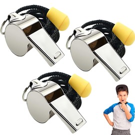 SULIUDAJI Whistle, Pack of 3 Stainless Steel Sports Whistles with Lanyard, Loud Crisp Sound, Great for Coaches, Referees and Officials (Silver (Stainless Steel)