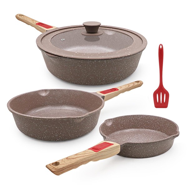AIKENBBKK Ceramic Nonstick Deep Frying Pan Set with Lid, 8"