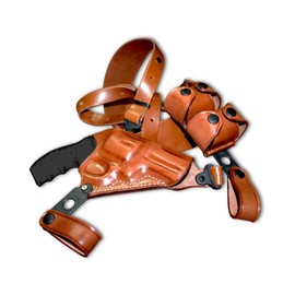 MASC Premium Leather Horizontal Shoulder Holster System with Double Speed Loader for Ruger SP101 Revolver 357 Mag 2.25''BBL, Right Hand Draw, Brown Color #1497#